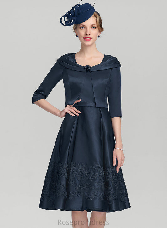 Neckline A-Line Mother Karina Square Mother of the Bride Dresses Satin With Knee-Length Appliques of Bride Lace the Dress