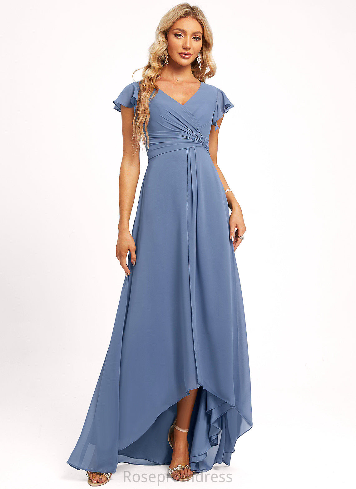 Silhouette Length Fabric Neckline Straps&Sleeves Asymmetrical A-line V-Neck Ina Natural Waist Sleeveless Trumpet/Mermaid Bridesmaid Dresses