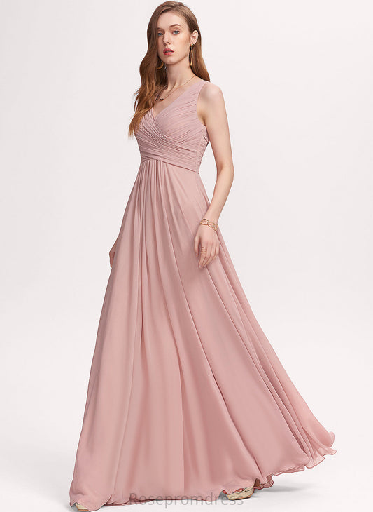 Pleated V-neck Prom Dresses With Chiffon Mattie A-Line Floor-Length