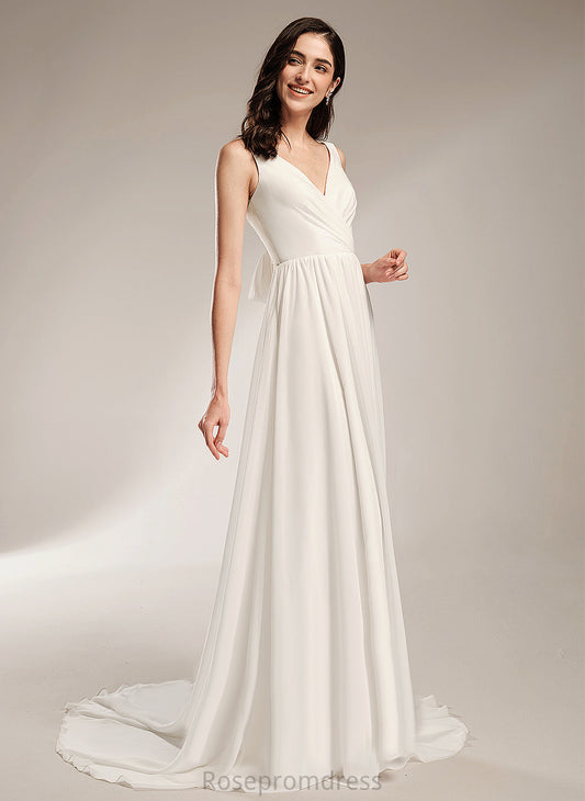 Janessa Wedding Train With V-neck Chiffon Court Dress A-Line Lace Wedding Dresses