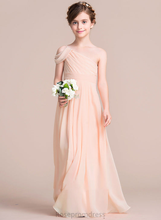 One-Shoulder Monserrat Chiffon With A-Line Floor-Length Ruffle Junior Bridesmaid Dresses