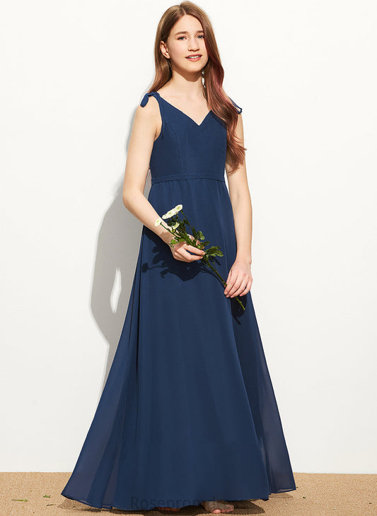 Kaila Chiffon Junior Bridesmaid Dresses A-Line With V-neck Bow(s) Floor-Length