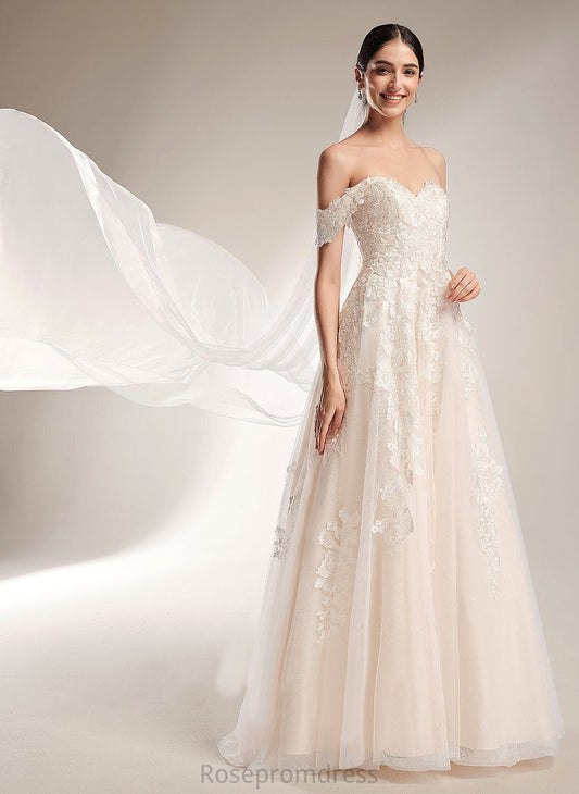 Off-the-Shoulder Lace Chapel Wedding Dresses Wedding Train Ivy Dress Tulle Ball-Gown/Princess