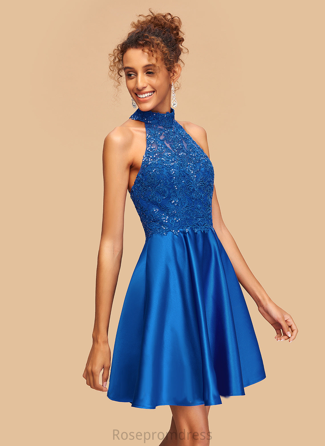 Dress High Sequins With A-Line Satin Camille Neck Homecoming Lace Homecoming Dresses Short/Mini