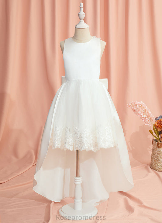 Satin/Tulle Dress Girl Sleeveless Scoop Lace/Bow(s) Neck Ball-Gown/Princess Asymmetrical Annalise Flower With Flower Girl Dresses