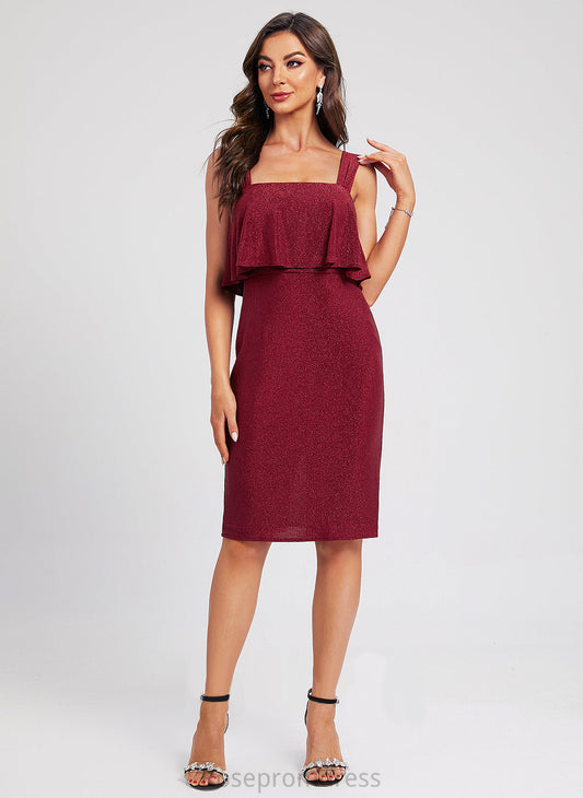 Knee-Length With Polyester Ruffle Dress Cocktail Dresses Cocktail Neckline Sheath/Column Natalya Square