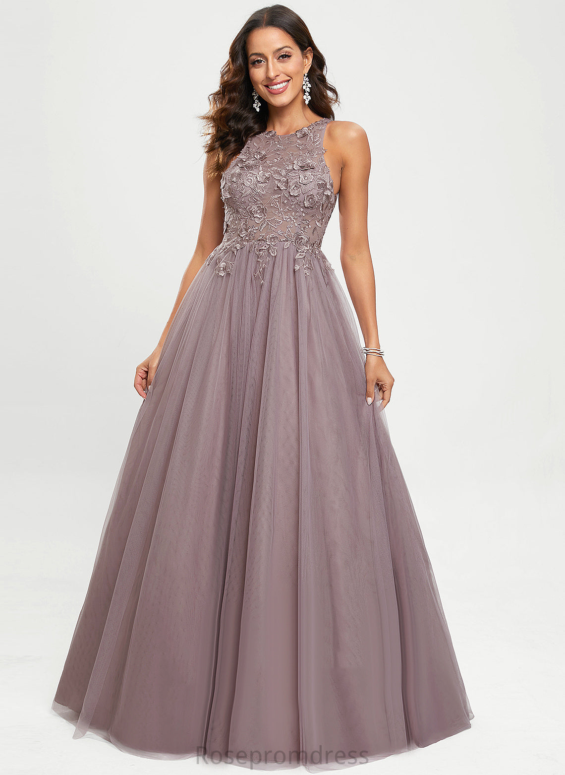 Ball-Gown/Princess Floor-Length Tulle Sequins Precious With Prom Dresses Scoop