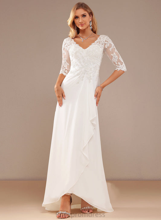 Dress V-neck With Lois Lace Ruffle A-Line Asymmetrical Chiffon Lace Wedding Wedding Dresses