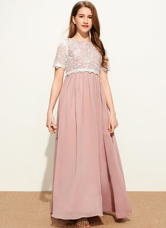 Julianna Lace Junior Bridesmaid Dresses Scoop Chiffon A-Line Floor-Length Neck