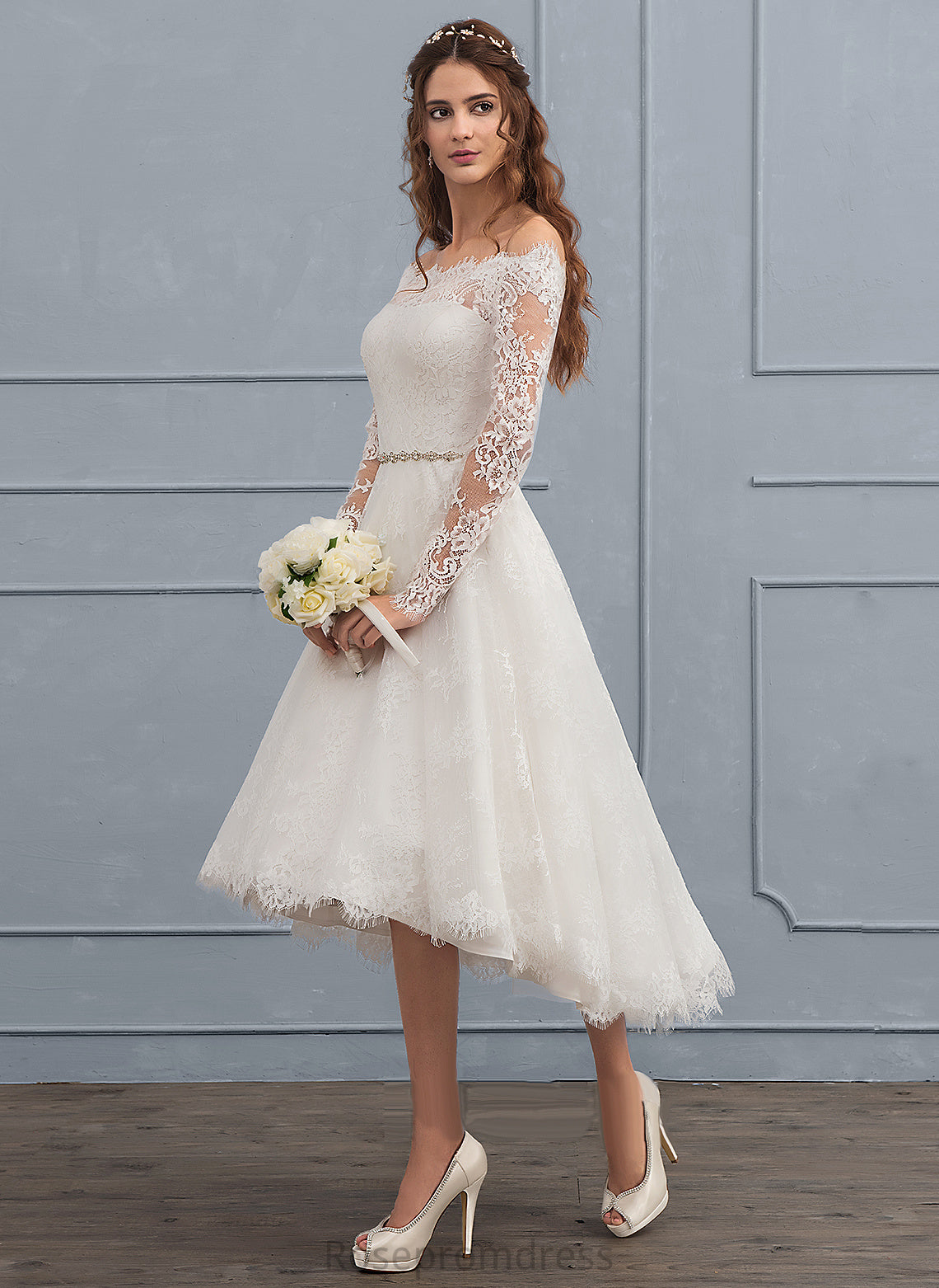 A-Line Off-the-Shoulder Ali Wedding Lace Asymmetrical Dress Beading With Wedding Dresses