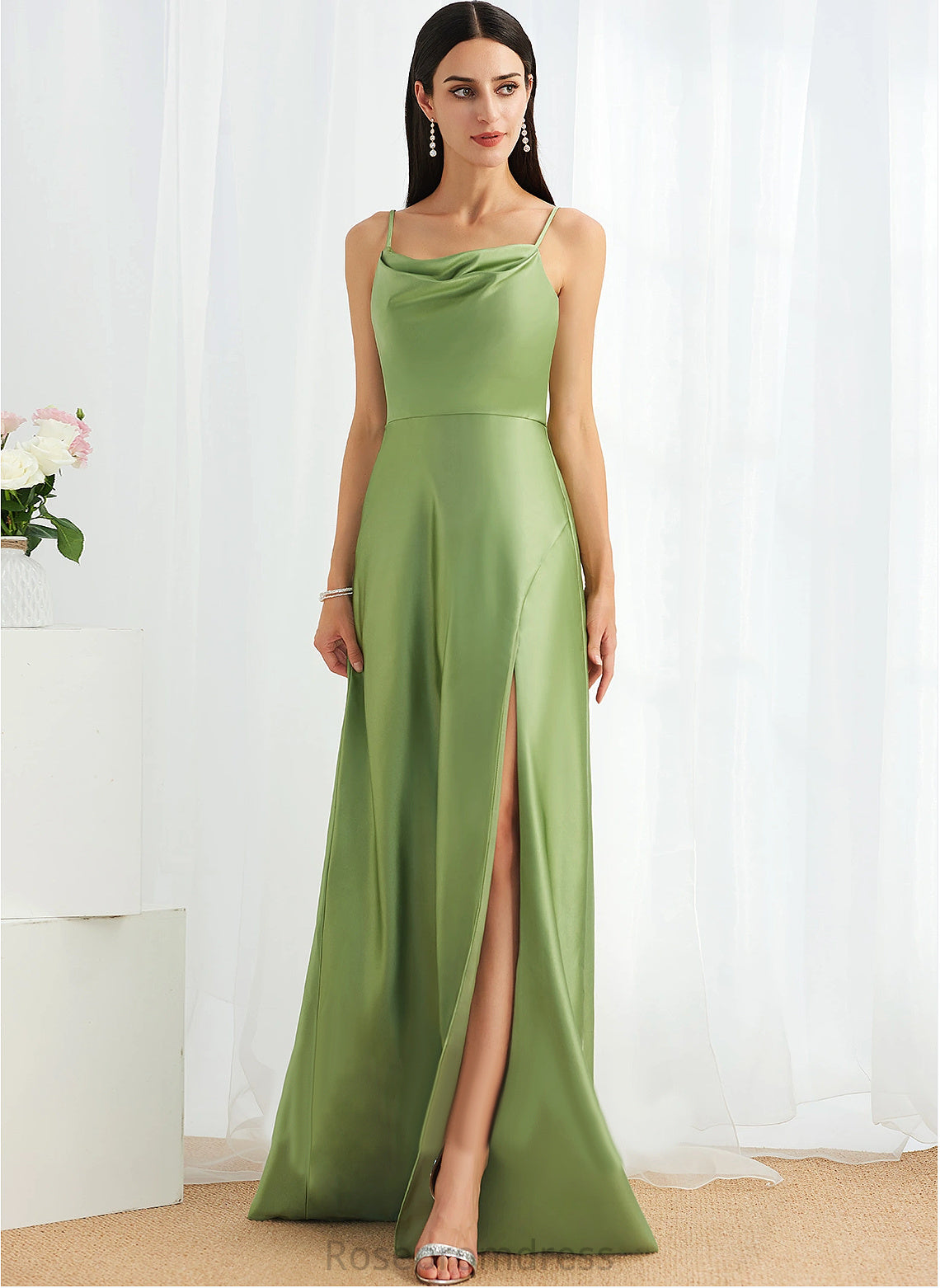 Fabric Neckline Cowl Satin Floor-Length Silhouette Straps&Sleeves A-line Length Zoie Natural Waist Scoop Bridesmaid Dresses