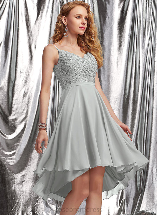 With Homecoming Dresses Chiffon Beading V-neck A-Line Dress Lisa Asymmetrical Homecoming