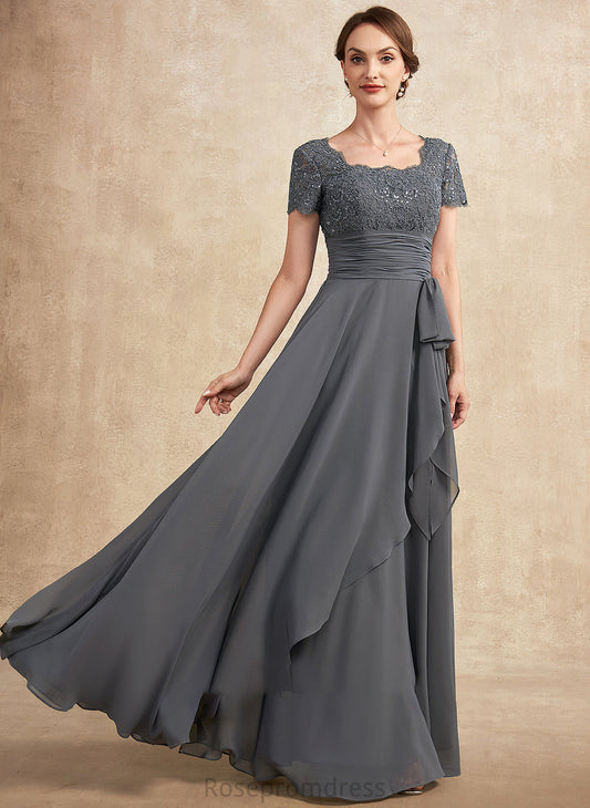 Bride Sequins Mother Dress Floor-Length the Ruffle Neckline Beryl of Chiffon A-Line Square Mother of the Bride Dresses With Lace