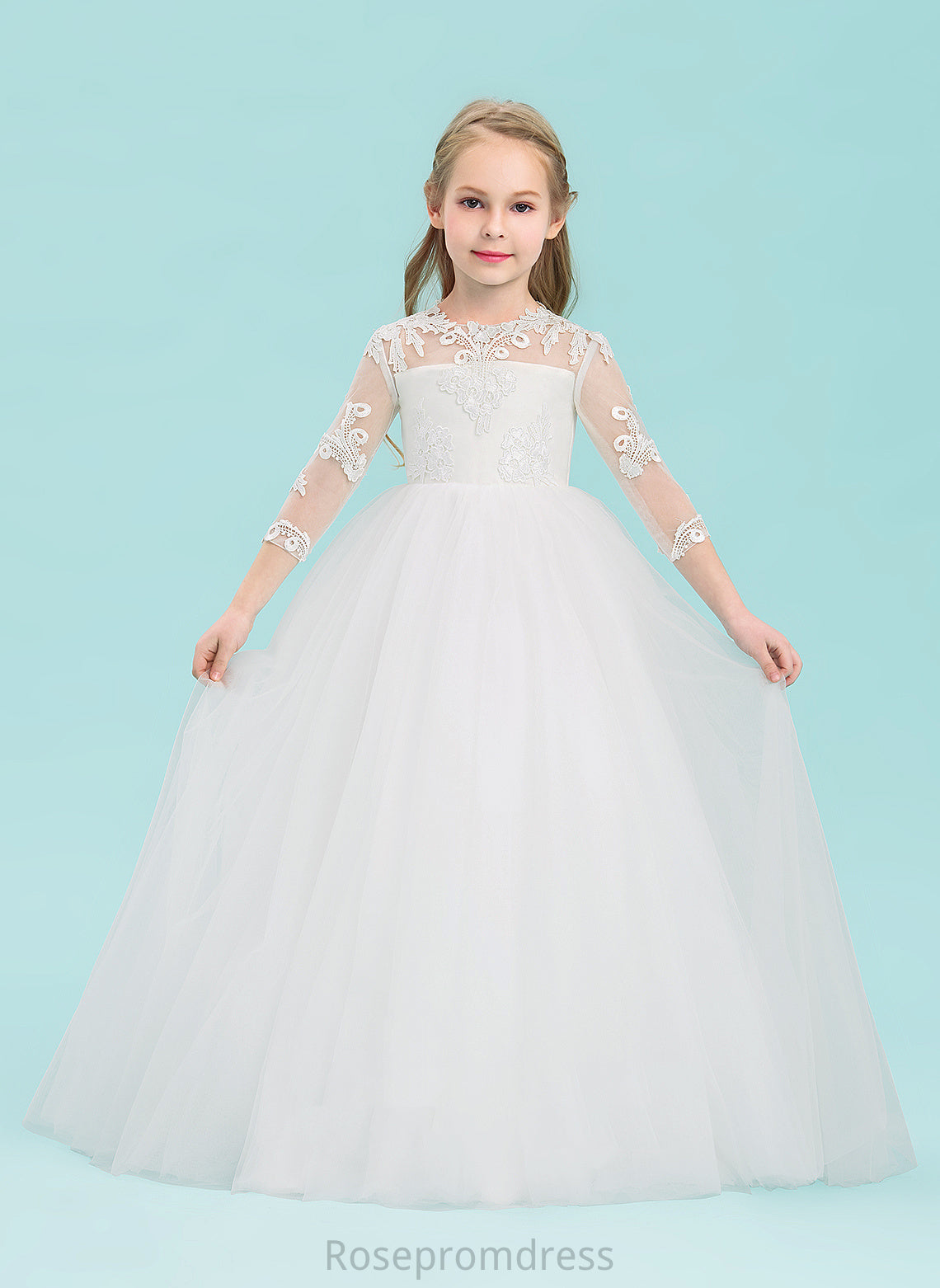 Scoop 3/4 Floor-length Amira Ball-Gown/Princess Dress Sleeves Flower Girl Dresses - Tulle Flower Girl Neck