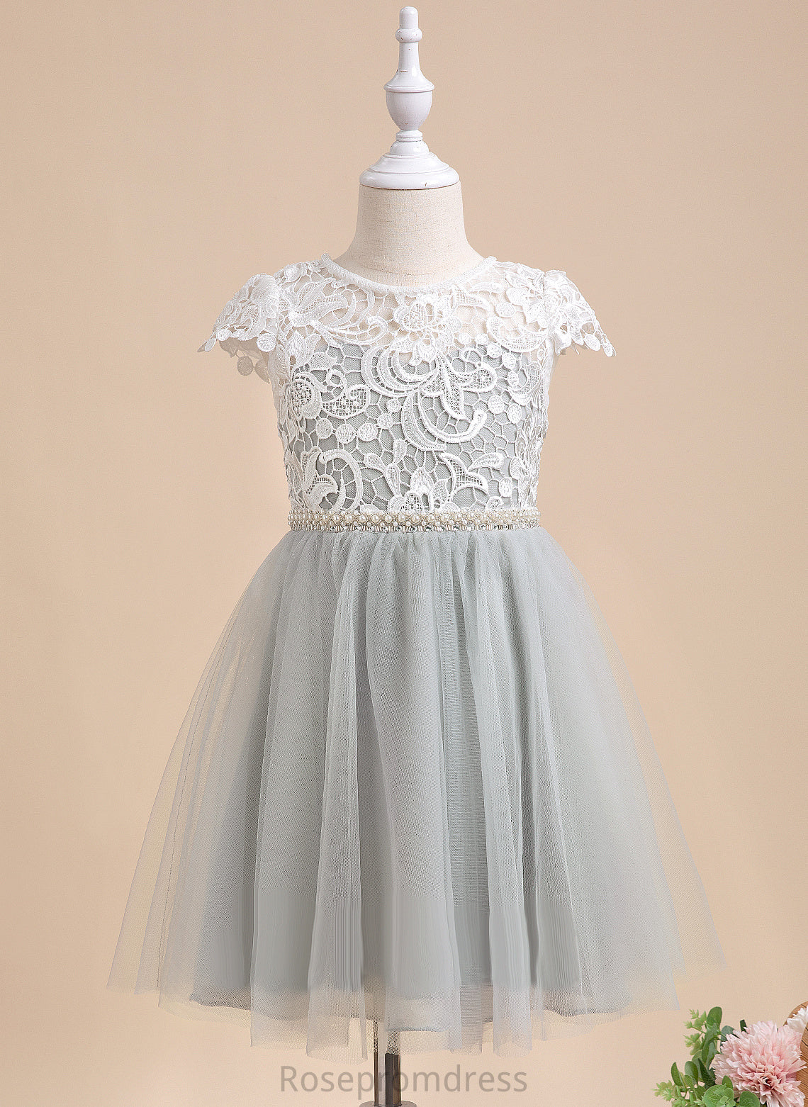 Short Carlie With Flower Sleeves A-Line Knee-length - Neck Dress Lace/Beading/Sequins Tulle Girl Flower Girl Dresses Scalloped