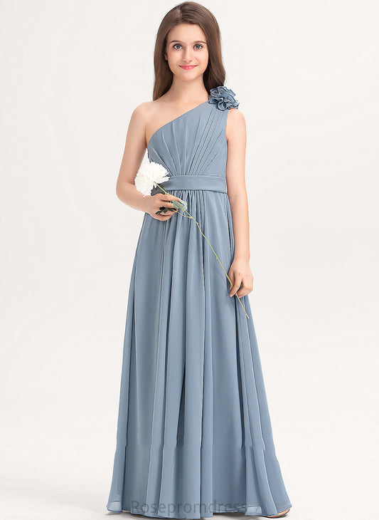 Chiffon With Floor-Length A-Line Sandra Ruffle One-Shoulder Junior Bridesmaid Dresses Flower(s)