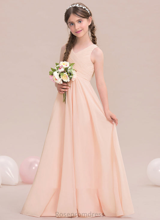 Ruffle Chiffon Junior Bridesmaid Dresses Lilyana With A-Line Floor-Length V-neck