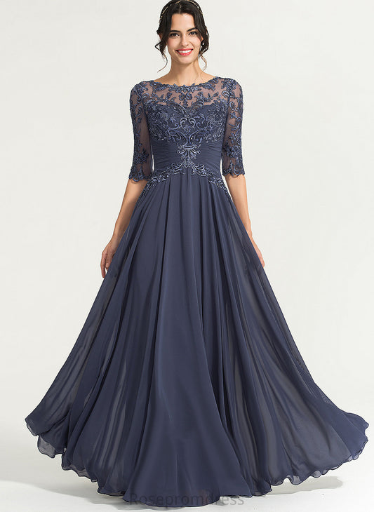 Illusion Lace Floor-Length Pleated Trudie With Prom Dresses A-Line Sequins Scoop Chiffon