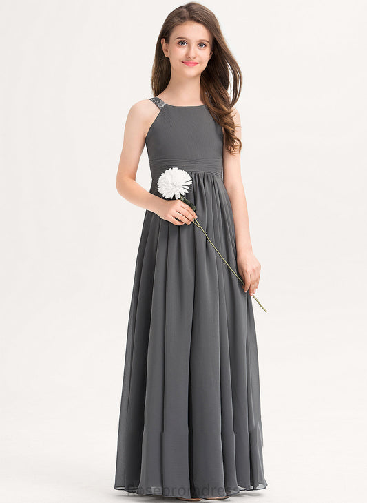 Scoop With Floor-Length Janet Neck Chiffon Lace Ruffle Junior Bridesmaid Dresses A-Line