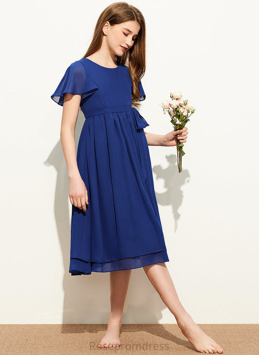 Bow(s) Giovanna Junior Bridesmaid Dresses With Chiffon A-Line Neck Scoop Knee-Length