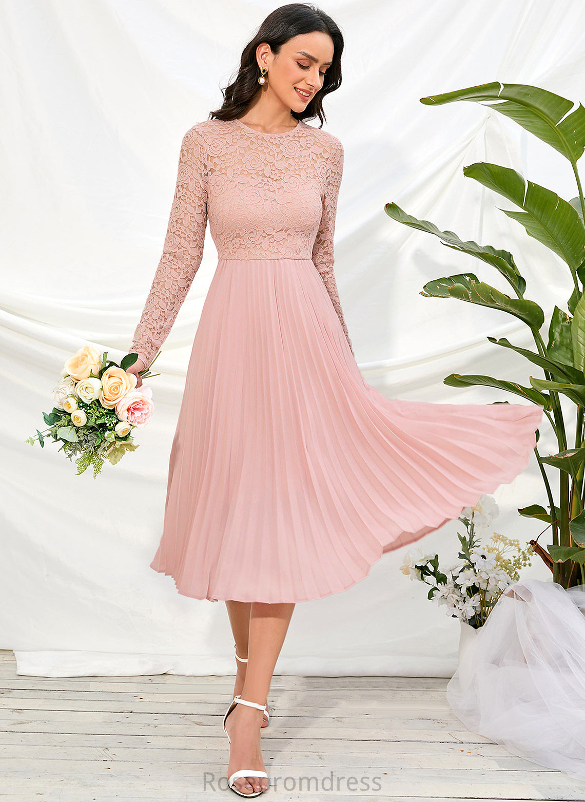 Straps Fabric Knee-Length A-Line Sleeve Sleeves Silhouette Length Ali Bridesmaid Dresses