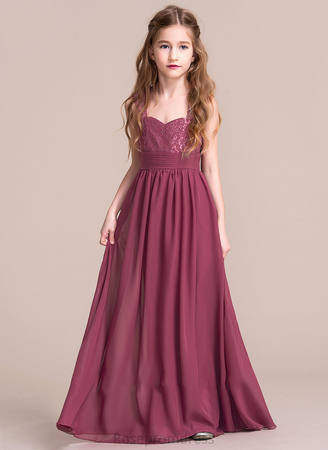 Ruffle Junior Bridesmaid Dresses Sweetheart Carlie Floor-Length Chiffon A-Line With