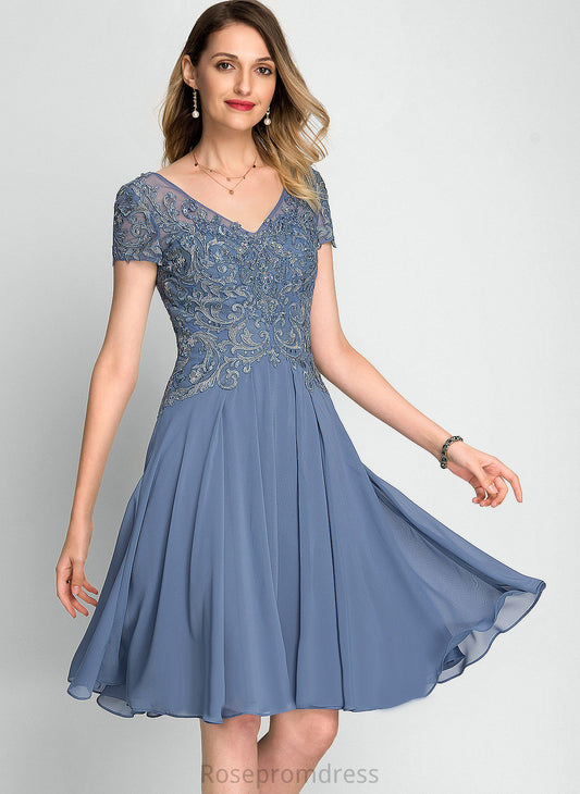 Cocktail Dress Cara A-Line V-neck Beading Knee-Length With Cocktail Dresses Lace Sequins Chiffon