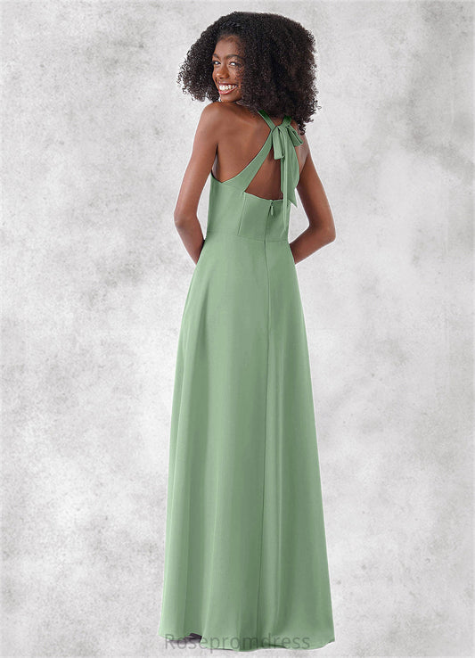 Penelope A-Line Bow Chiffon Floor-Length Junior Bridesmaid Dress SRSP0020013