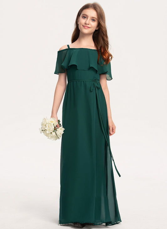 Floor-Length A-Line Junior Bridesmaid Dresses Bow(s) Chiffon With Kayley Off-the-Shoulder