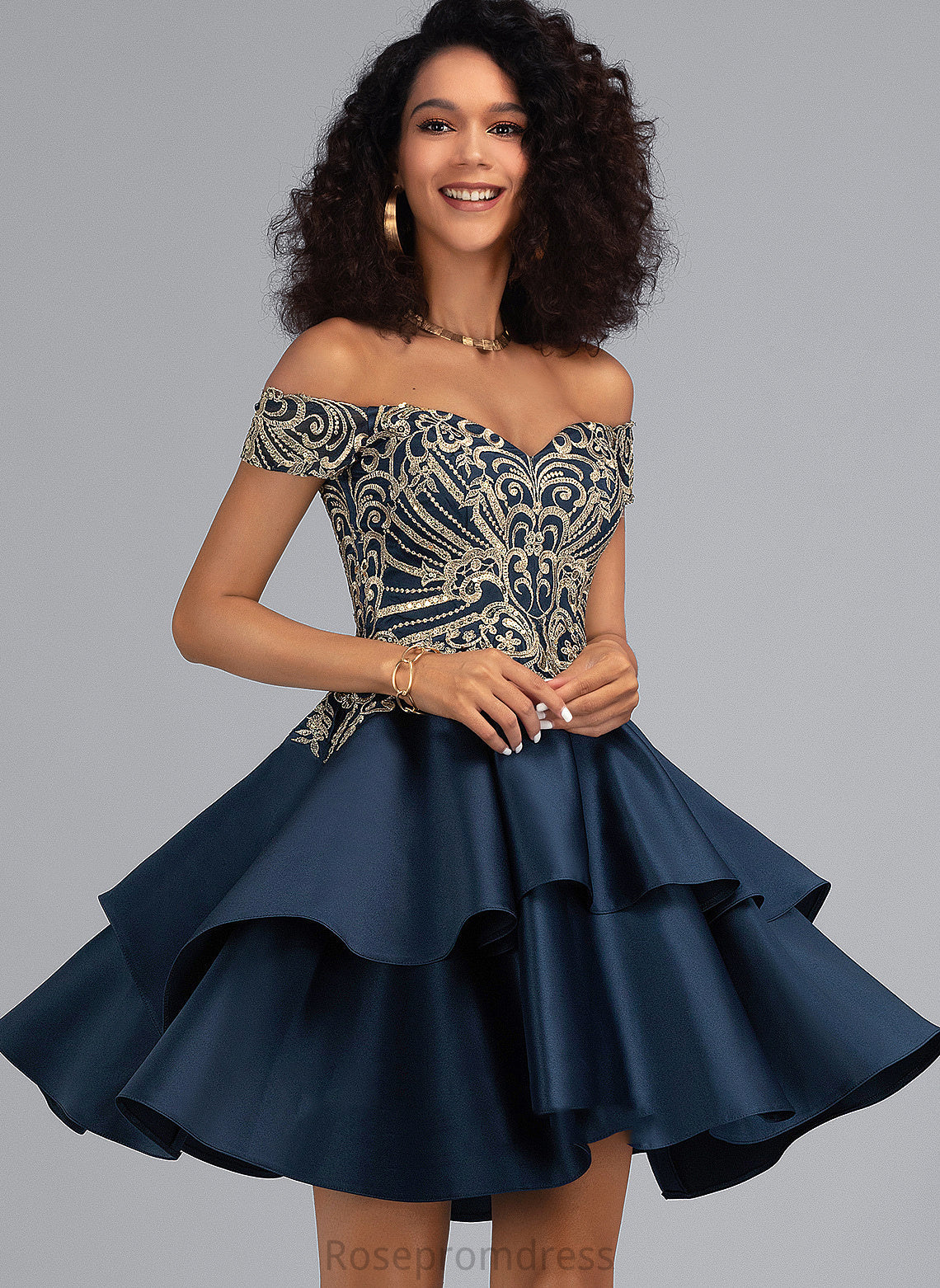 Short/Mini Lace Dress Off-the-Shoulder A-Line With Satin Andrea Homecoming Homecoming Dresses