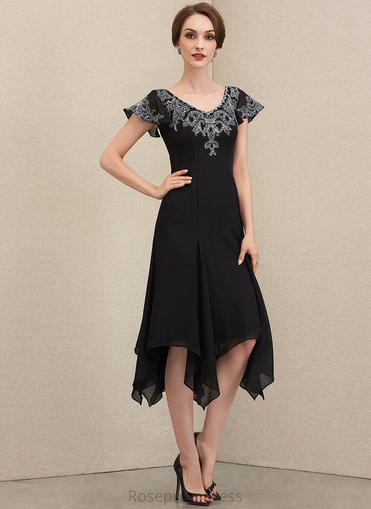 Sequins Mother the Bride Lace Karen of V-neck Tea-Length A-Line With Mother of the Bride Dresses Dress Chiffon