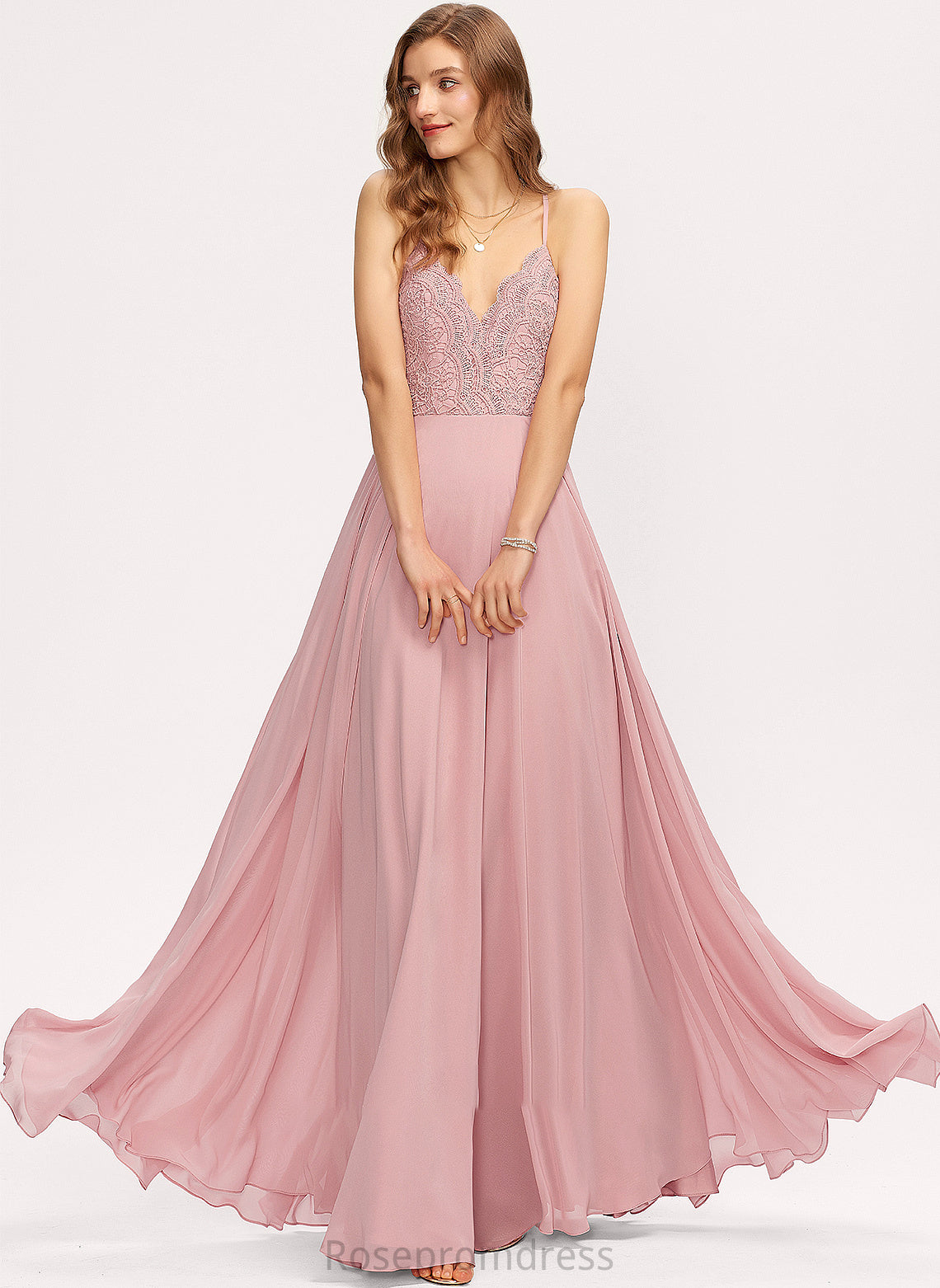 Krista A-Line Floor-Length V-neck Prom Dresses Chiffon