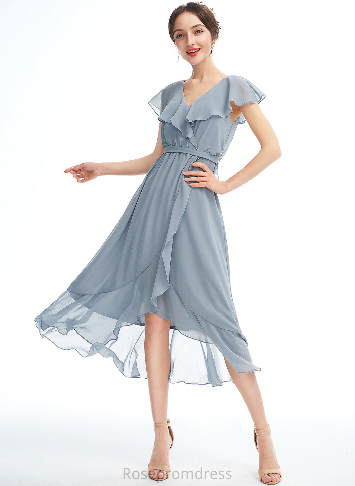 Cocktail Dress With Ruffle V-neck Ciara Chiffon Cocktail Dresses Asymmetrical A-Line