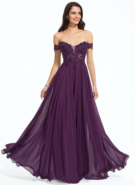 Ball-Gown/Princess Off-the-Shoulder Prom Dresses With Beading Floor-Length Ayla Sequins Lace Chiffon