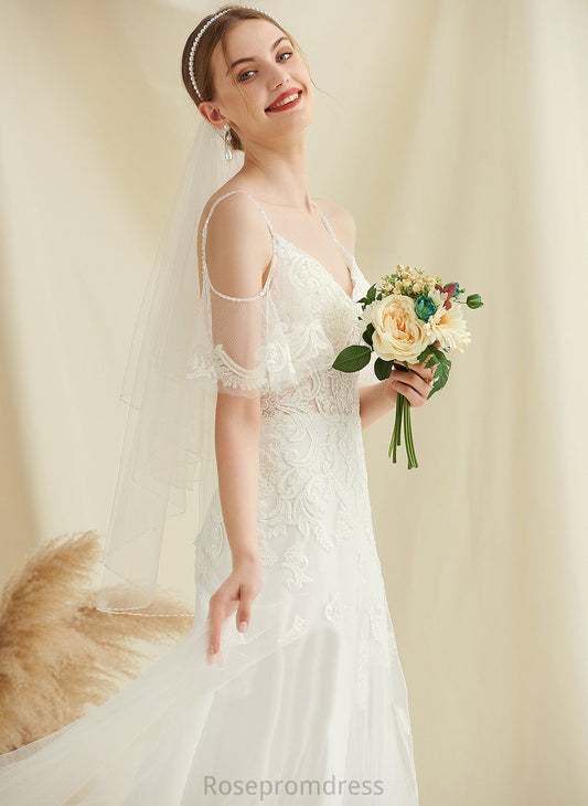 Dress Lina Train Wedding Wedding Dresses Lace Sweep V-neck Tulle With A-Line Beading