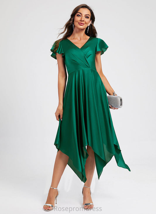 A-Line Pleated Rosemary V-neck Cocktail Asymmetrical Cocktail Dresses With Dress Polyester