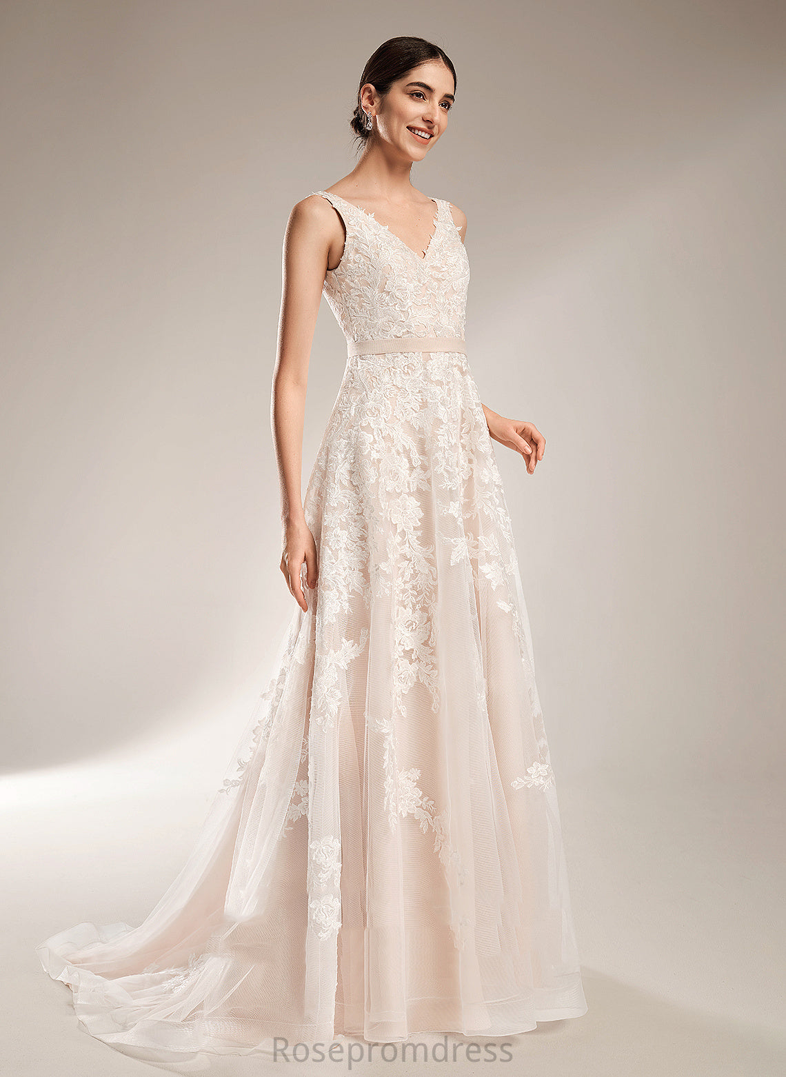 Wedding Dresses Court Train Tulle Lace Dress A-Line V-neck Wedding Alisson