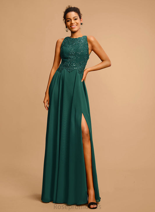 Floor-Length Chiffon Jamya Prom Dresses Sequins Lace Scoop With A-Line