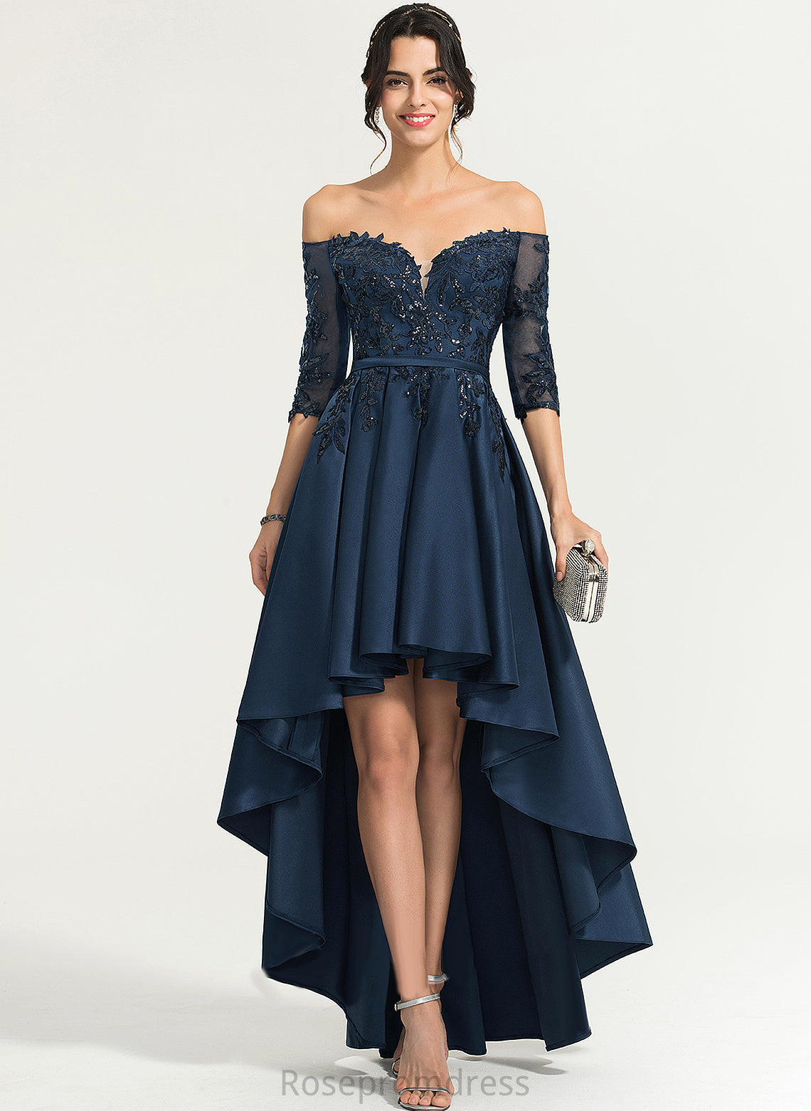 Dress Off-the-Shoulder With Lace Joan Asymmetrical Homecoming Dresses Homecoming A-Line Satin