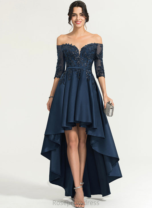 Dress Off-the-Shoulder With Lace Joan Asymmetrical Homecoming Dresses Homecoming A-Line Satin