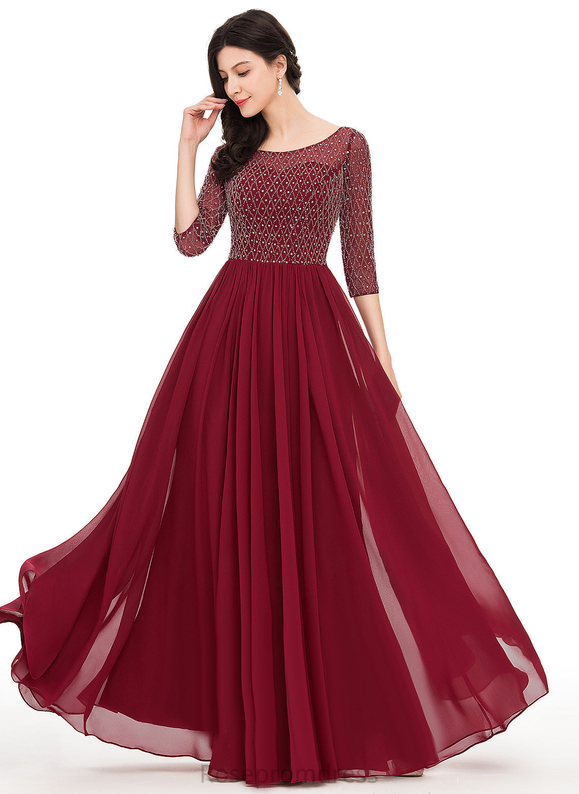 Beading Scoop Prom Dresses Sequins With Floor-Length A-Line Kamora Chiffon