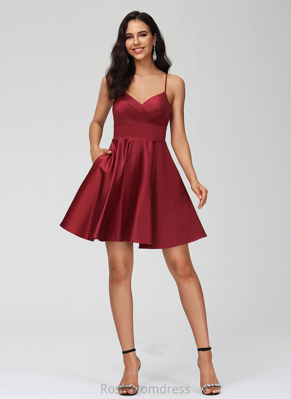 Dress Homecoming Dresses Pleated Short/Mini Homecoming Satin A-Line V-neck Lori With