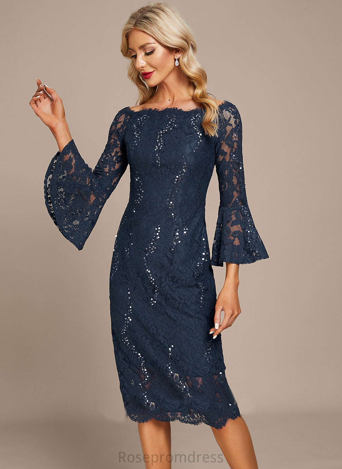 Knee-Length Lace Christine Cocktail Dress Off-the-Shoulder Sequins With Cocktail Dresses Sheath/Column