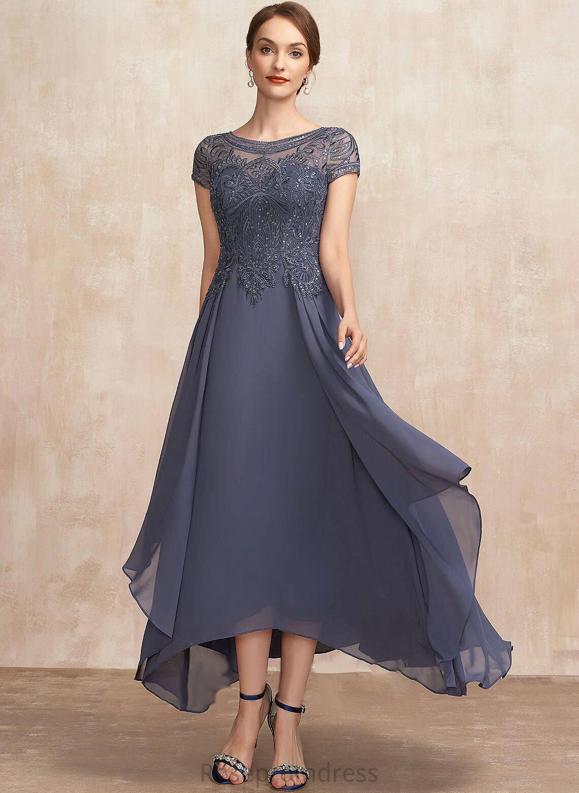 Asymmetrical Dress Mother of the Bride Dresses A-Line Bride Neck With Sequins Sandy Scoop Chiffon the Lace of Mother