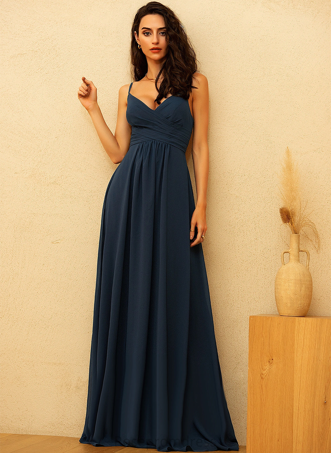 Neckline V-Neck Embellishment Silhouette Floor-Length A-line Fabric Length Sharon Sleeveless Natural Waist Scoop Bridesmaid Dresses