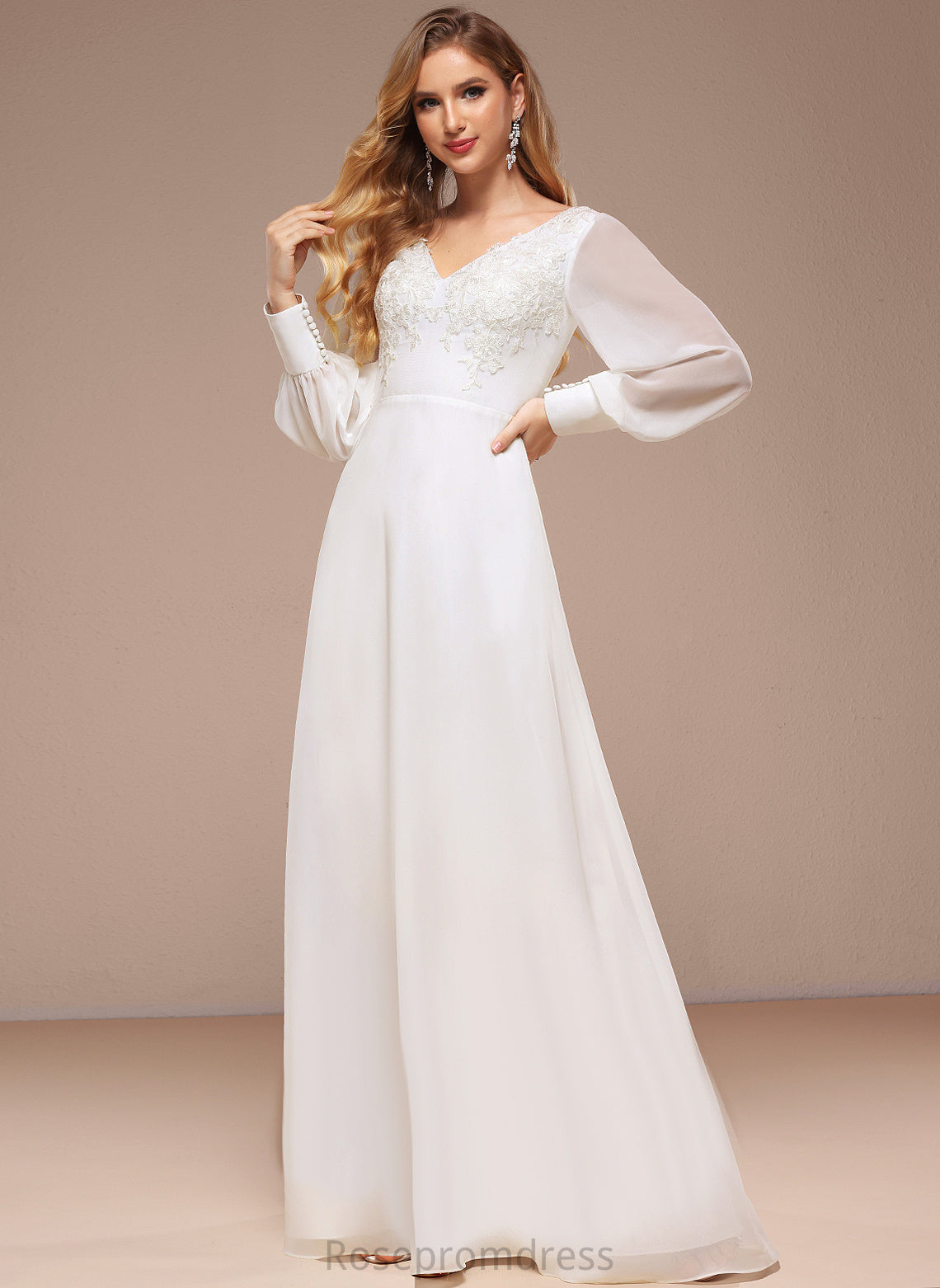 Wedding Dress Angelina A-Line Chiffon Sequins Lace Floor-Length With Wedding Dresses V-neck