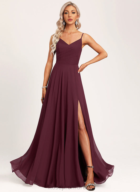 Floor-Length Fabric Length Straps&Sleeves V-neck Silhouette Neckline A-Line Liz V-Neck Floor Length A-Line/Princess Bridesmaid Dresses