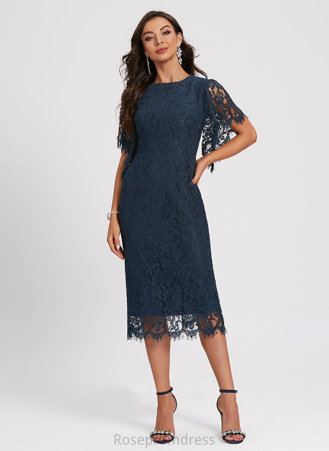 Dania Neck Scoop Knee-Length Cocktail Cocktail Dresses Lace Dress Sheath/Column