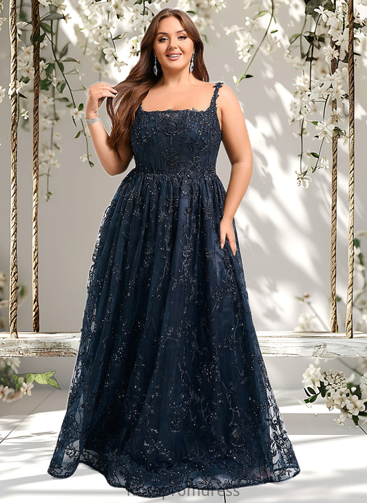 Kailey A-line Square Floor-Length Organza Lace Floral Prom Dresses With Sequins DSP0025844