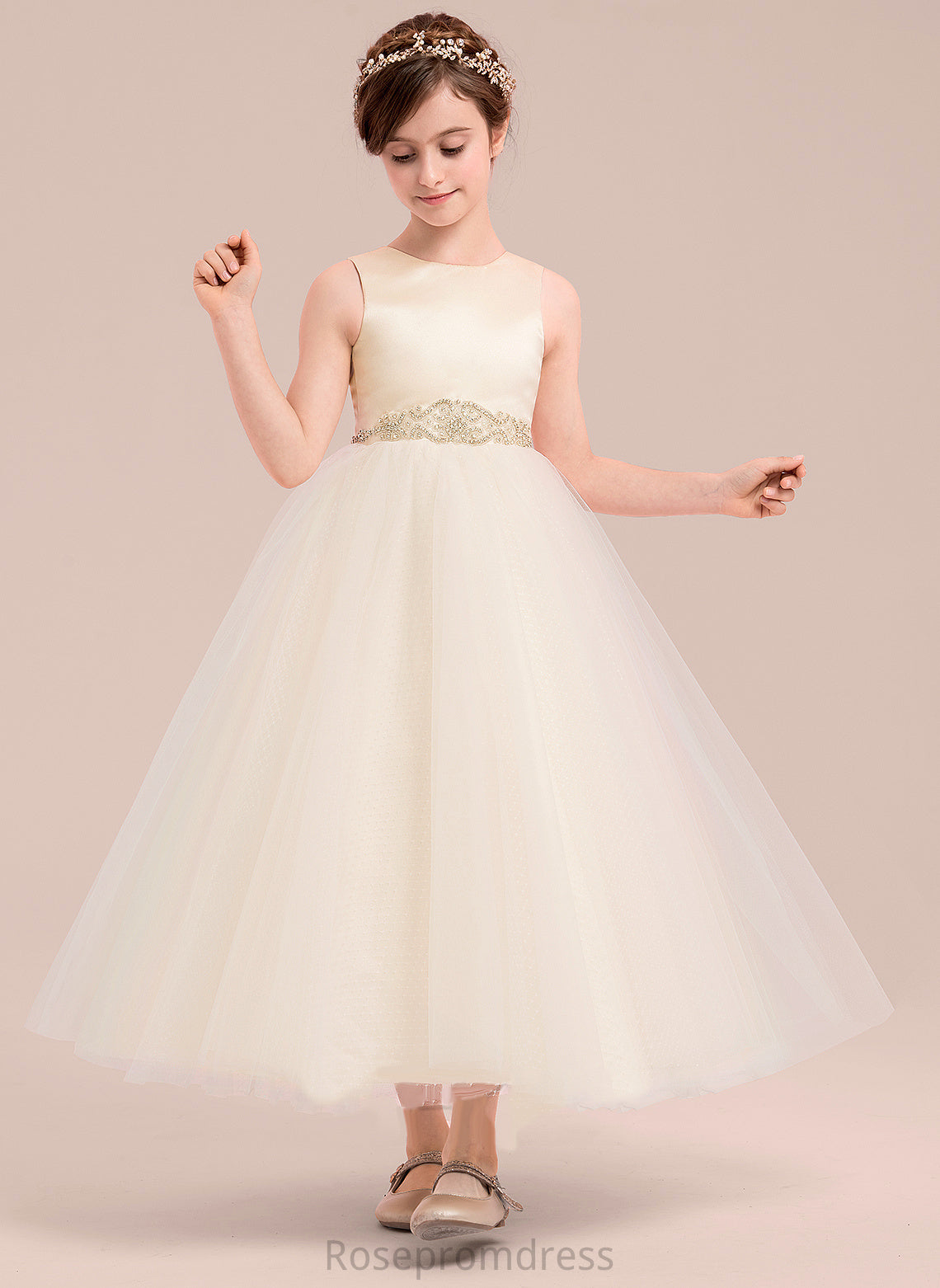 Yazmin Scoop Flower Flower Girl Dresses Girl Beading Neck Dress - Satin/Tulle With Ankle-length Sleeveless A-Line